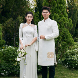 Áo Dài Dâu Rể Bạch Duyên MARYMY Kết Hợp Chữ Hỷ Và Hoa 3D