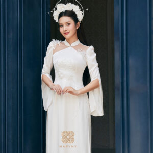 Áo Dài Dâu Rể Bạch Duyên MARYMY Kết Hợp Chữ Hỷ Và Hoa 3D