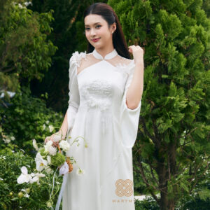 Áo Dài Dâu Rể Bạch Duyên MARYMY Kết Hợp Chữ Hỷ Và Hoa 3D