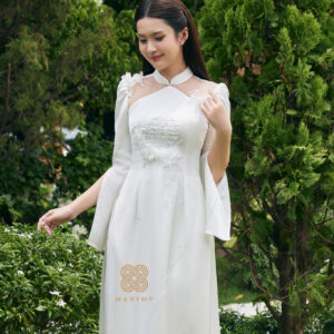 Áo Dài Dâu Rể Bạch Duyên MARYMY Kết Hợp Chữ Hỷ Và Hoa 3D