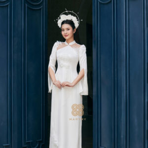 Áo Dài Dâu Rể Bạch Duyên MARYMY Kết Hợp Chữ Hỷ Và Hoa 3D