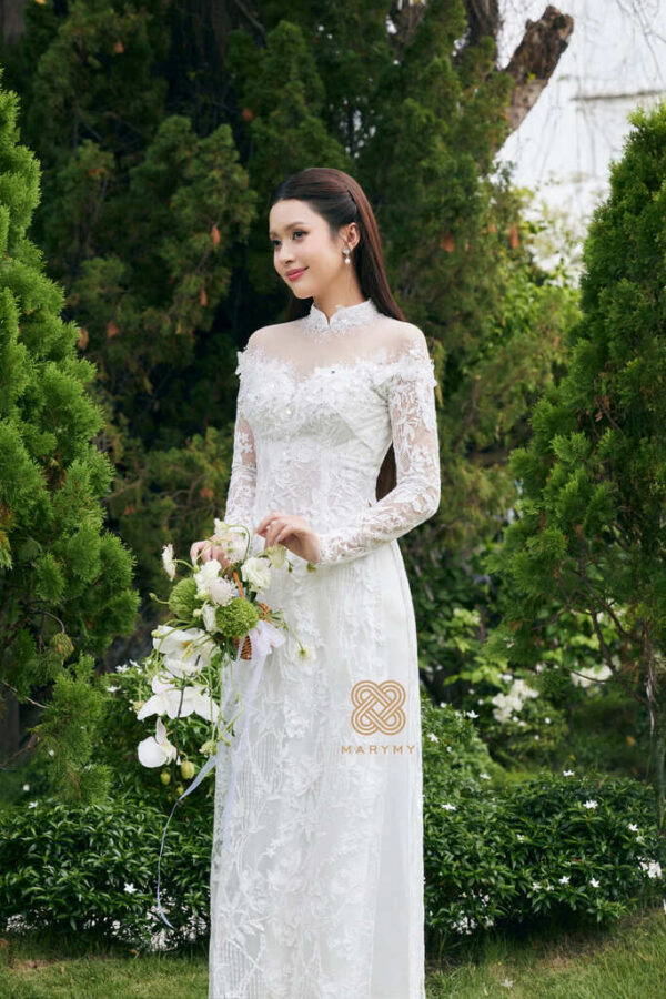 Áo Dài Dâu Rể Huyền Điệp MARYMY Kết Hợp Giữa Cánh Bướm Và Ren Thêu