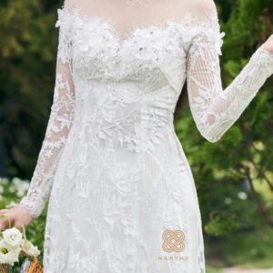 Áo Dài Dâu Rể Huyền Điệp MARYMY Kết Hợp Giữa Cánh Bướm Và Ren Thêu