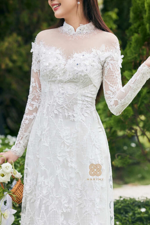 Áo Dài Dâu Rể Huyền Điệp MARYMY Kết Hợp Giữa Cánh Bướm Và Ren Thêu