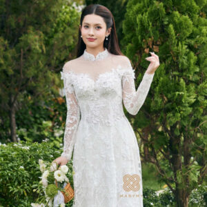 Áo Dài Dâu Rể Huyền Điệp MARYMY Kết Hợp Giữa Cánh Bướm Và Ren Thêu