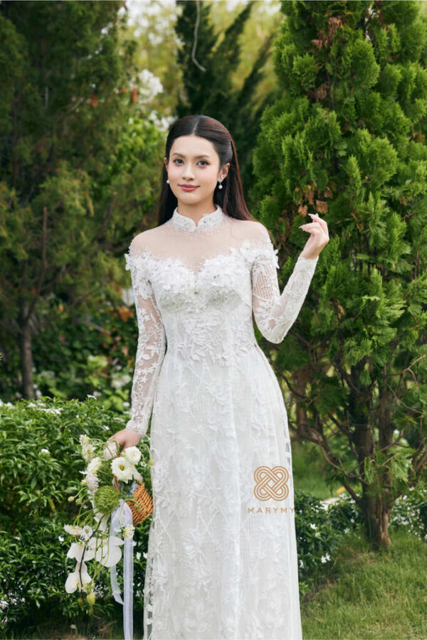 Áo Dài Dâu Rể Huyền Điệp MARYMY Kết Hợp Giữa Cánh Bướm Và Ren Thêu