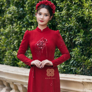 Áo Dài Dâu Rể Kết Tâm Giao MARYMY Thiết Kế Đính Hoa Và Nơ 3D