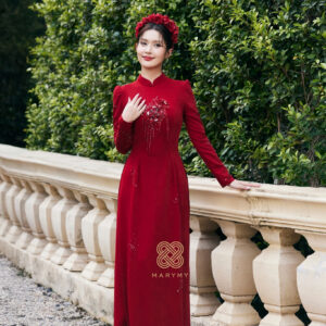 Áo Dài Dâu Rể Kết Tâm Giao MARYMY Thiết Kế Đính Hoa Và Nơ 3D