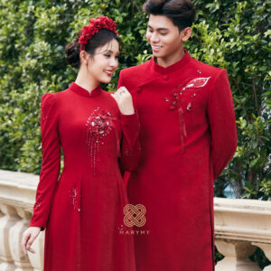 Áo Dài Dâu Rể Kết Tâm Giao MARYMY Thiết Kế Đính Hoa Và Nơ 3D