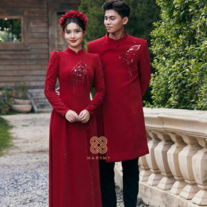 Áo Dài Dâu Rể Kết Tâm Giao MARYMY Thiết Kế Đính Hoa Và Nơ 3D