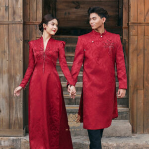 Áo Dài Dâu Rể Liên Ý MARYMY Gấm Cao Cấp Đính Kết Hoa