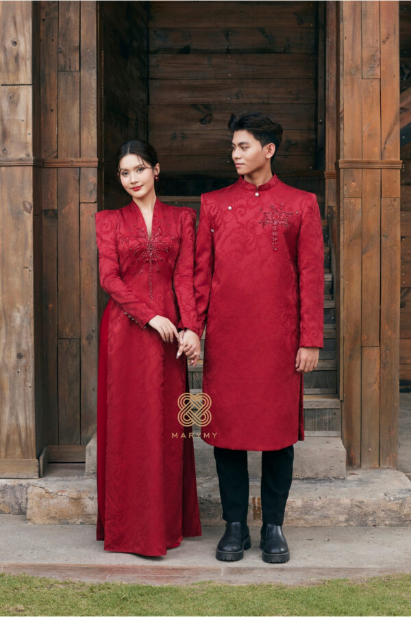 Áo Dài Dâu Rể Liên Ý MARYMY Gấm Cao Cấp Đính Kết Hoa