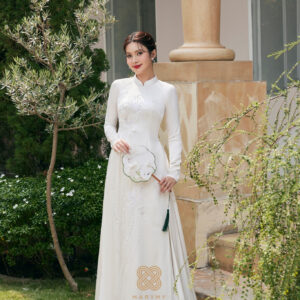 Áo Dài Dâu Tiết Liên Ảnh MARYMY Kết Hợp Hoa Và Cánh Bướm