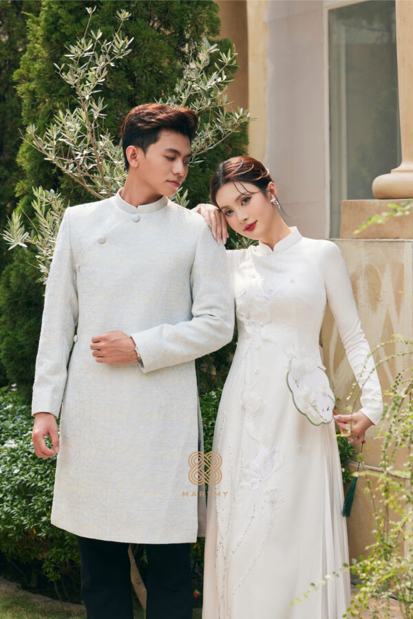 Áo Dài Dâu Tiết Liên Ảnh MARYMY Kết Hợp Hoa Và Cánh Bướm