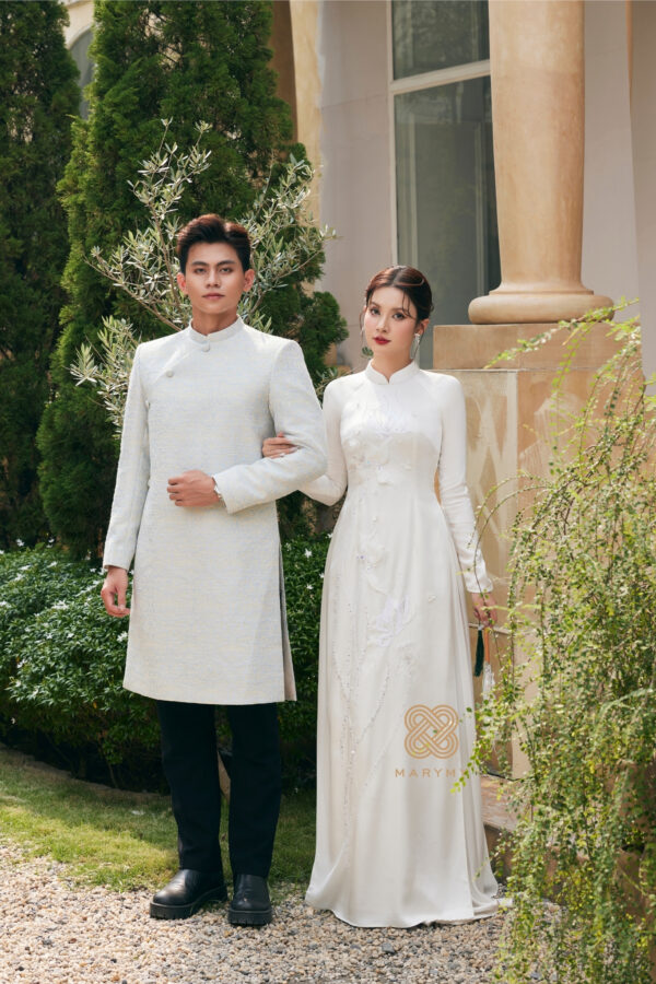 Áo Dài Dâu Tiết Liên Ảnh MARYMY Kết Hợp Hoa Và Cánh Bướm