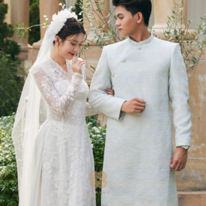 Áo Dài Dâu Rể Tuyết Lam MARYMY Thiết Kế Ren Hoa