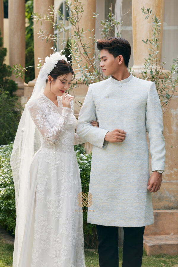 Áo Dài Dâu Rể Tuyết Lam MARYMY Thiết Kế Ren Hoa