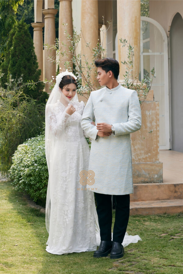 Áo Dài Dâu Rể Tuyết Lam MARYMY Thiết Kế Ren Hoa