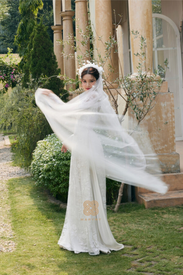 Áo Dài Dâu Rể Tuyết Lam MARYMY Thiết Kế Ren Hoa