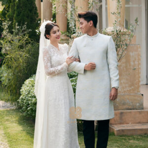 Áo Dài Dâu Rể Tuyết Lam MARYMY Thiết Kế Ren Hoa