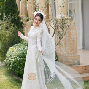 Áo Dài Dâu Rể Tuyết Lam MARYMY Thiết Kế Ren Hoa
