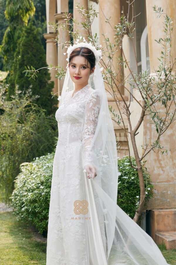 Áo Dài Dâu Rể Tuyết Lam MARYMY Thiết Kế Ren Hoa