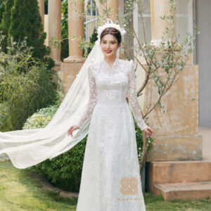 Áo Dài Dâu Rể Tuyết Lam MARYMY Thiết Kế Ren Hoa
