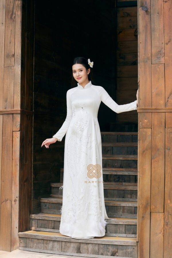 Áo Dài Dâu Rể Vân Phụng MARYMY Kết Hợp Chim Phụng Và Hoa 3D