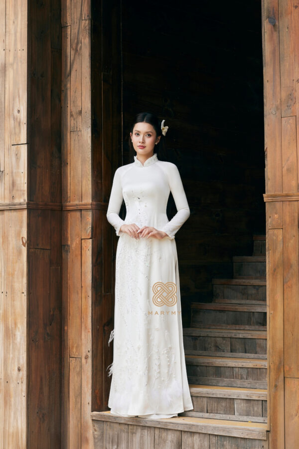 Áo Dài Dâu Rể Vân Phụng MARYMY Kết Hợp Chim Phụng Và Hoa 3D