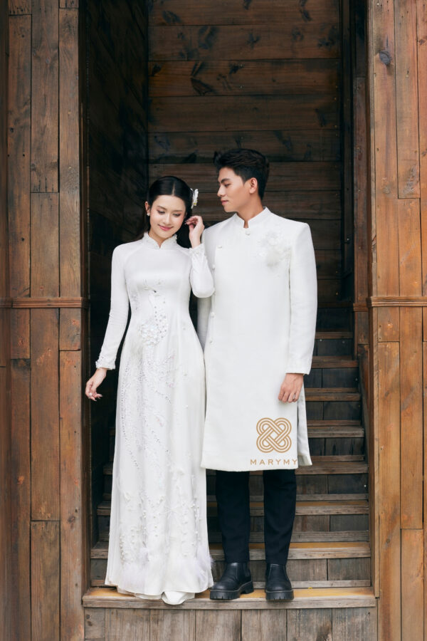 Áo Dài Dâu Rể Vân Phụng MARYMY Kết Hợp Chim Phụng Và Hoa 3D