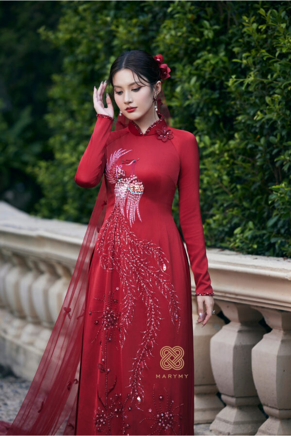 Áo Dài Dâu Thiên Hỷ Phụng Nghi MARYMY Kết Hợp Chim Phụng Và Hoa 3D