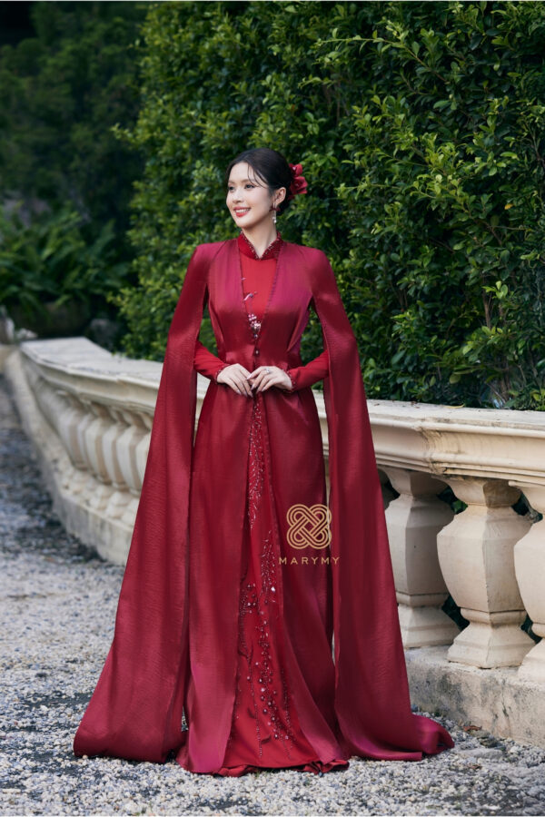 Áo Dài Dâu Thiên Hỷ Phụng Nghi MARYMY Kết Hợp Chim Phụng Và Hoa 3D