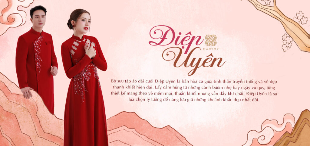 Bộ sưu tập áo dài dâu rể Điệp Uyên MARYMY năm 2024